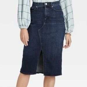 A New Day Denim Midi Skirt Women 10 / 30R Blue Jean High Offset Rise Slit Casual